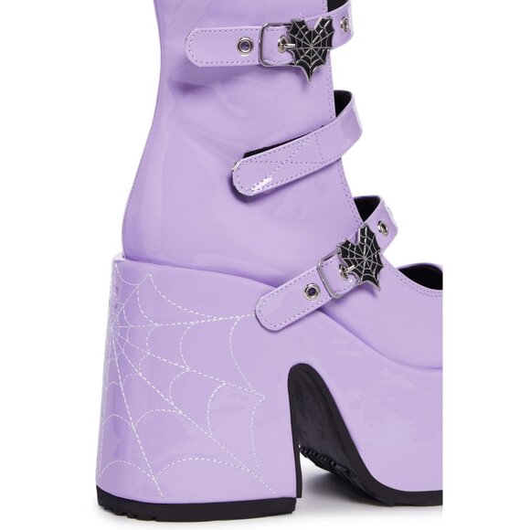 Dolls Kill Platform Knee High Boots 💜 Glow in the Dark Spiderwebs 💜 Size 9 - Picture 4 of 6